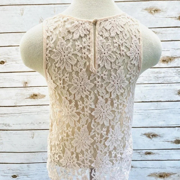 LUSH Women Sleeveless Pullover Scoop Neck Pink Lace See Through Top Size Small - Picture 7 of 13